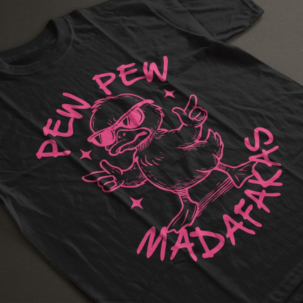 PEW PEW DUCK Funny Black/Pink Shirt
